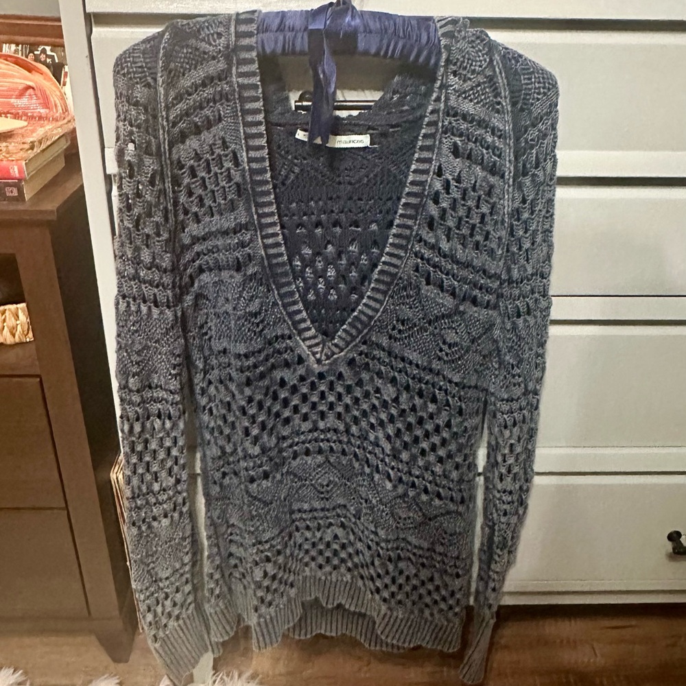 Maurices Blue Knit Hooded Sweater - Large